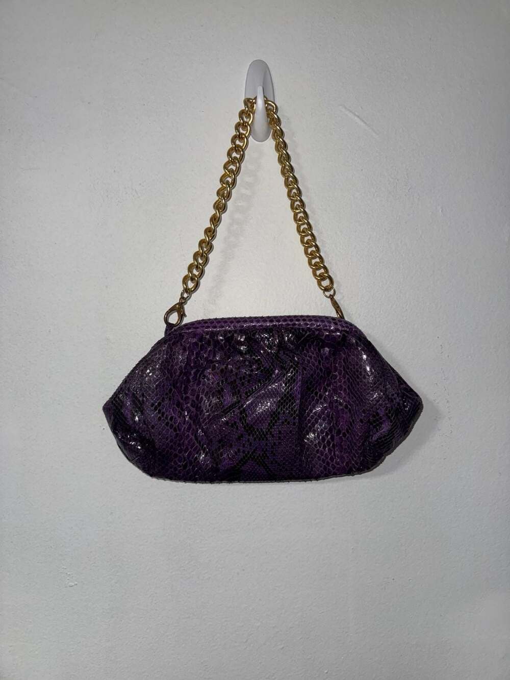 Lorelei Purple Snakeskin Shoulder Bag With Gold Ch